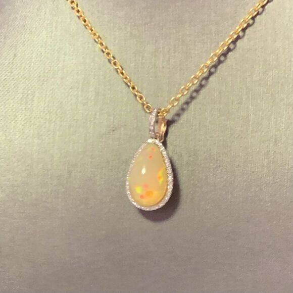 Natural Ethiopian Opal Diamond Necklace 17" 9.23 TCW Certified $5,950 114431 - Picture 5 of 10